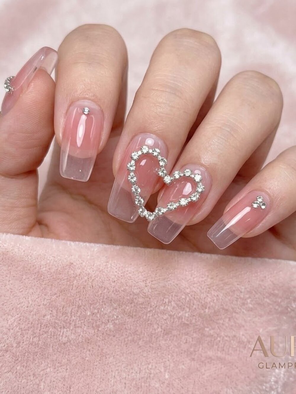 Pink Rhinestone Heart Press-On Nails Set - 24pc